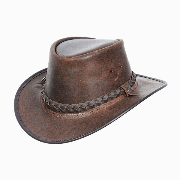 Brown leather cowboy hat